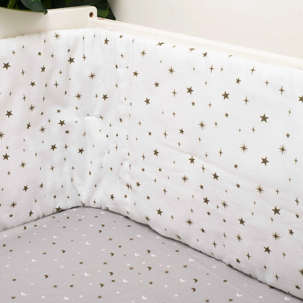 Grey Shining Stars Organic Cotton Cot Bumper