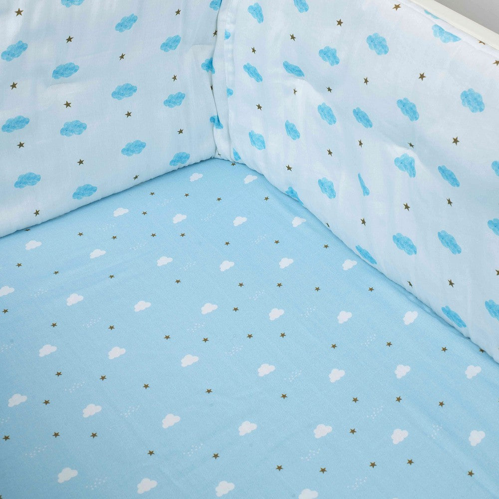 Blue Clouds Theme Organic Fitted Cot Sheet