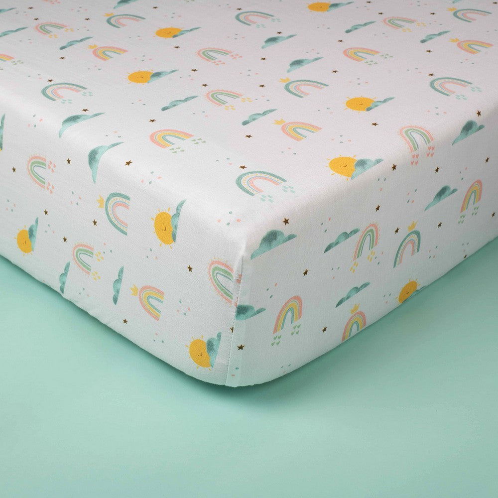 Colorful Rainbow Theme Organic Fitted Cot Sheet