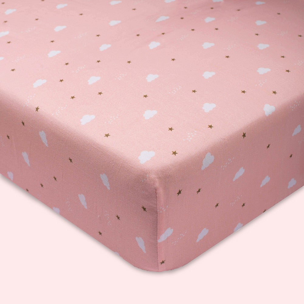 Pink Clouds Theme Organic Fitted Cot Sheet