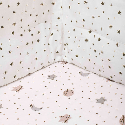 White Moon & Stars Organic Fitted Cot Sheet