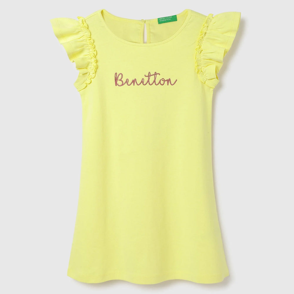 Yellow Benetton Regular Fit Solid Cotton Dress