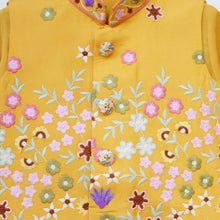 Load image into Gallery viewer, Yellow Floral Embroidered Nehru Jacket With Kurta &amp; Pant
