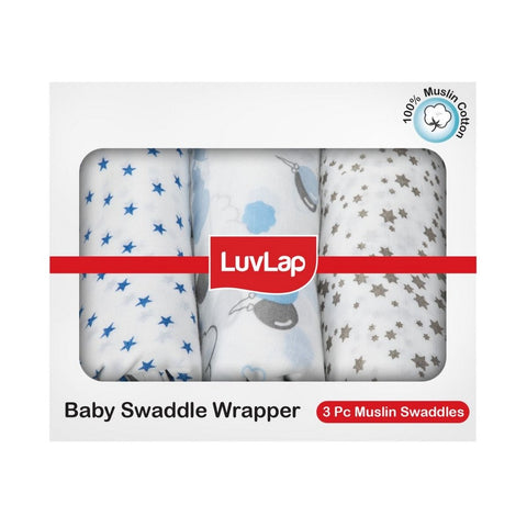 White Stars Printed Muslin Baby Swaddle Pack Of 3