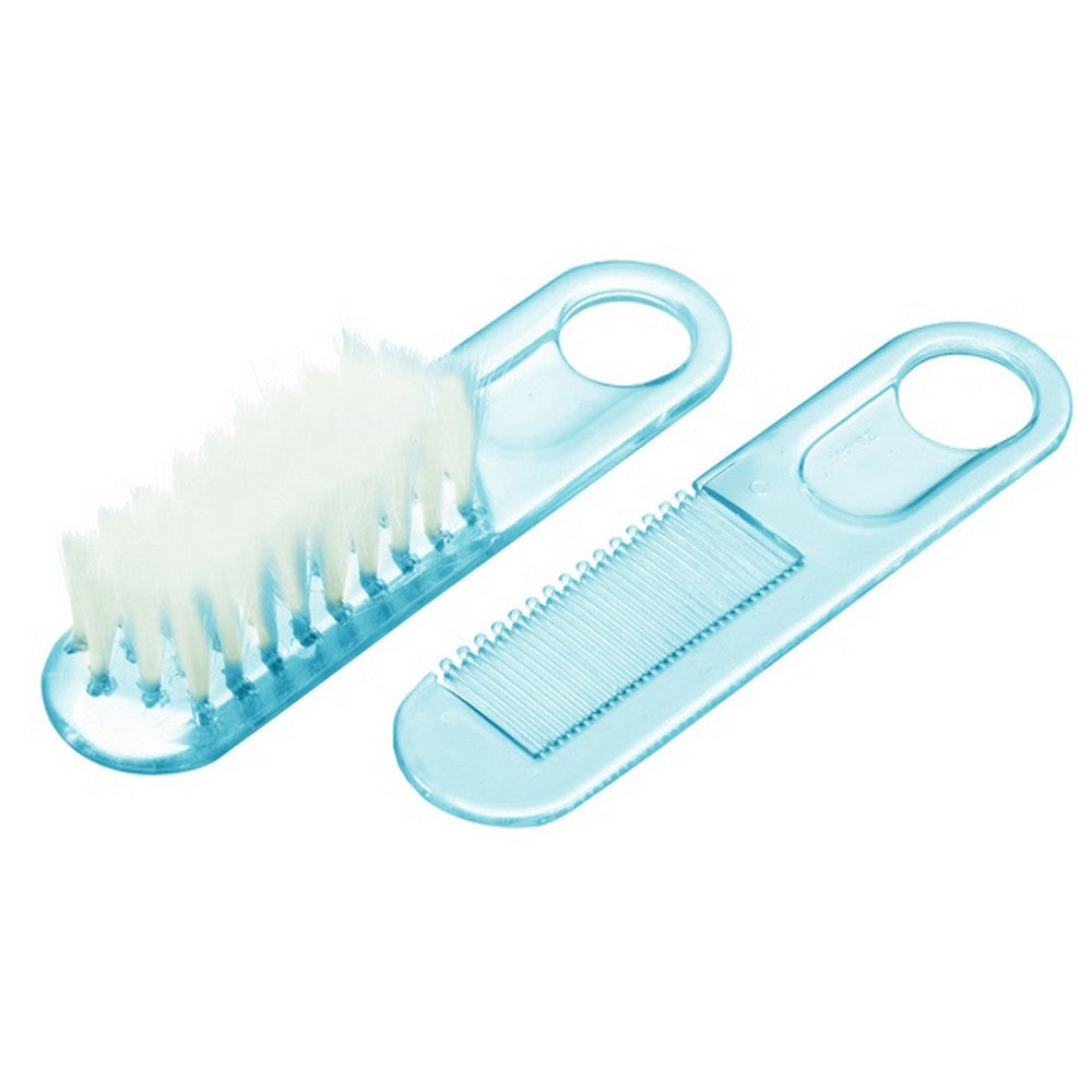 Blue Baby Hair Comb And Brush Set With Soft Bristles And Rounded Tips
