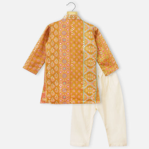 Mustard Floral Embroidered Kurta With Pajama