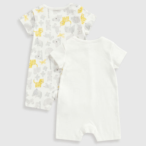 White Animal Theme Cotton Rompers- Pack Of 2