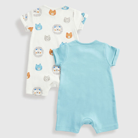 Blue Animal Theme Cotton Rompers- Pack Of 2