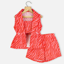 Load image into Gallery viewer, Orange &amp; Green Blazer With Smocked Crop Top &amp; Short Co-Ord Set
