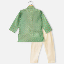 Load image into Gallery viewer, Green Block Printed Kurta With Ivory Pajama
