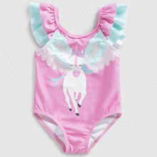 Load image into Gallery viewer, Pink Unicorn Theme Frill Trimmed Swimsuit
