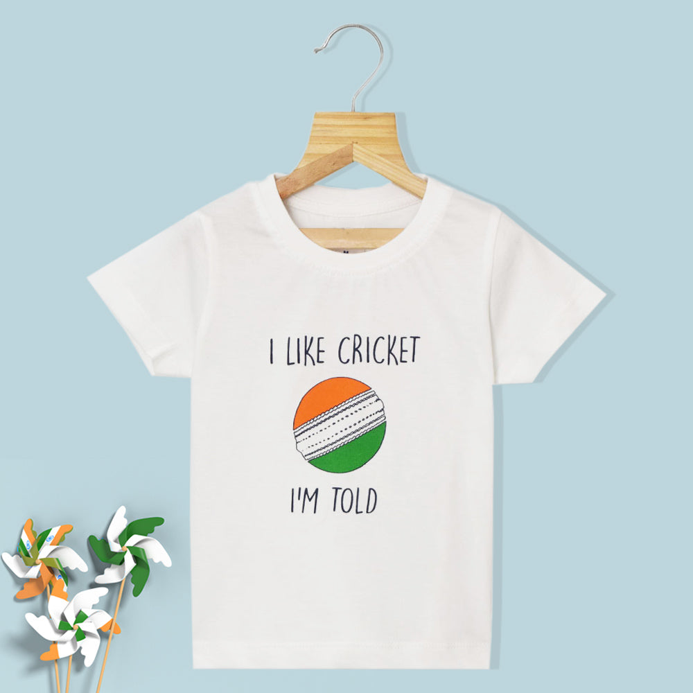 White Cricket Theme Independence Day T-Shirt