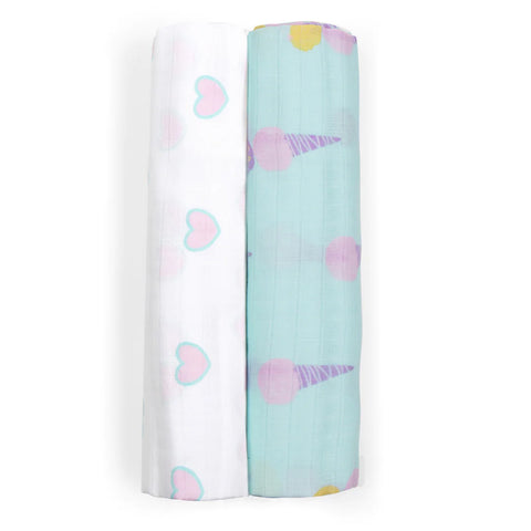 Ice Cream & Heart Theme Muslin Swaddle-Pack Of 2