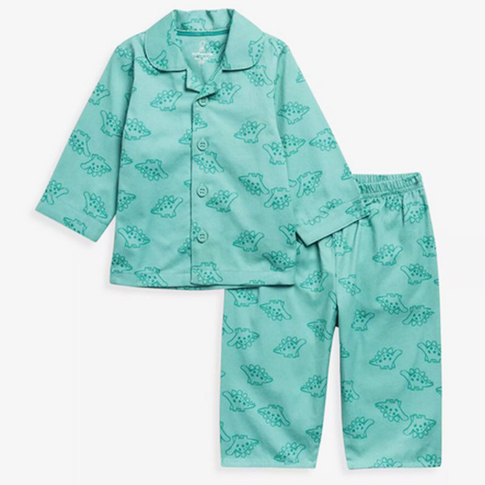 Green Dinosaur Printed Long Sleeves Cotton Night Suit