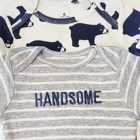 Grey Striped Theme Baby Clothing Set- 3 Pieces