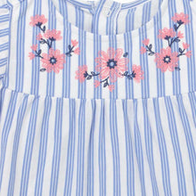 Load image into Gallery viewer, Blue Striped Embroidered Cotton Frock With Bloomer
