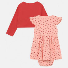 Load image into Gallery viewer, Cotton Frock With Full Sleeves Shrug &amp; Bloomer- Pink, Red, Peach &amp; Beige
