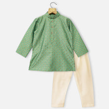 Load image into Gallery viewer, Green Block Printed Kurta With Ivory Pajama
