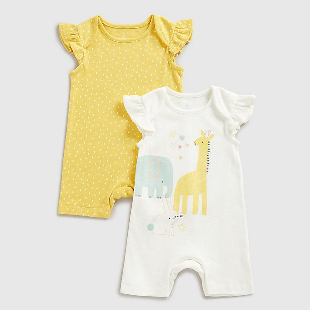 Yellow Polka Dots Printed Rompers- Pack Of 2