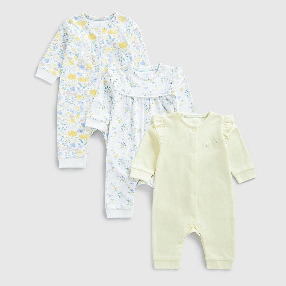 White Floral Theme Rompers- Pack Of 3