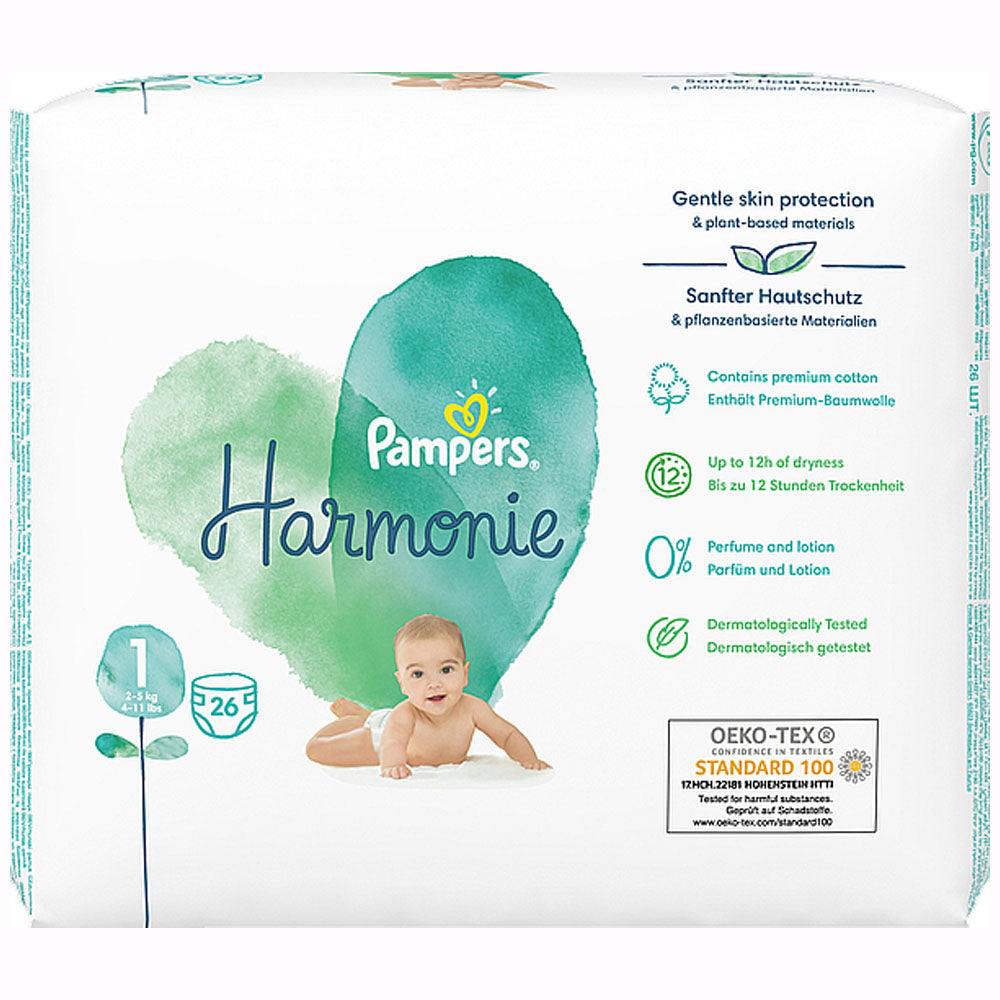 Size 1 Pampers Pure Protection Baby Diapers 26 Pants (2-5 kg)