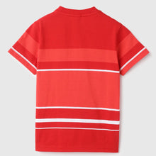 Load image into Gallery viewer, Red Regular Round Neck Striped T-Shirt
