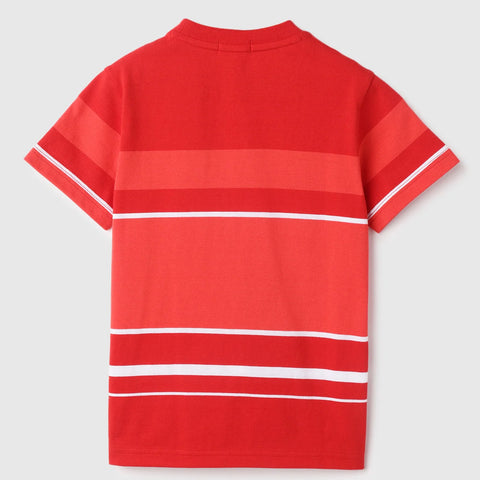 Red Regular Round Neck Striped T-Shirt