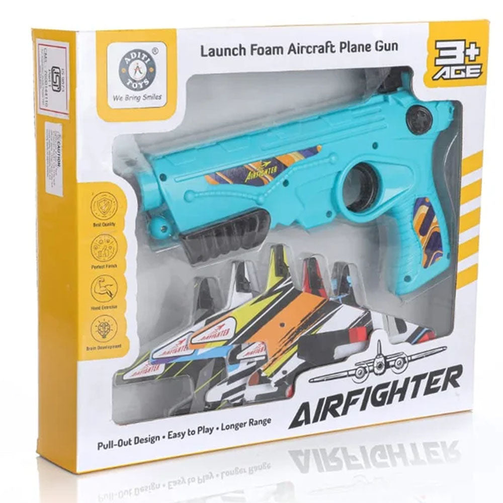 Flying Airplane Launcher Gun Toy With Foam Glider Planes