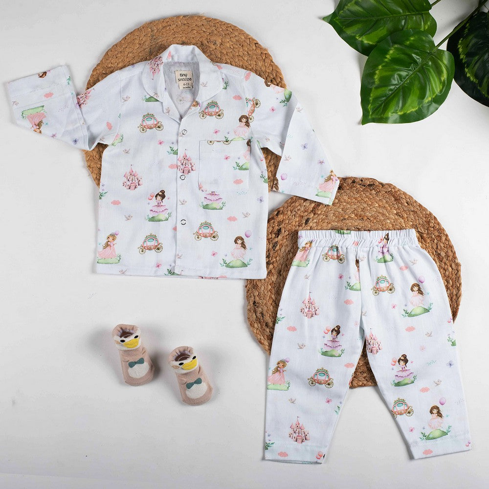 Pink Princess Theme Full Sleeves Organic Cotton Night Suit