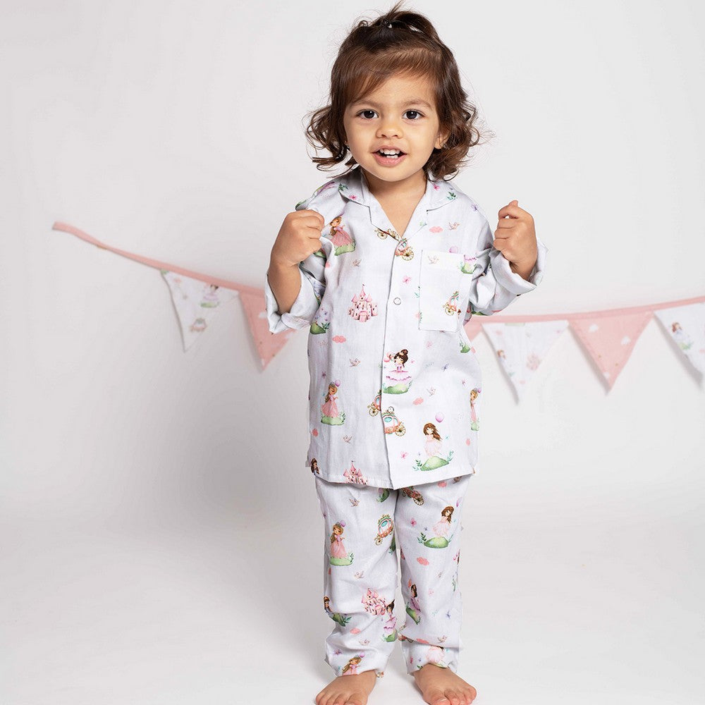 Pink Princess Theme Full Sleeves Organic Cotton Night Suit