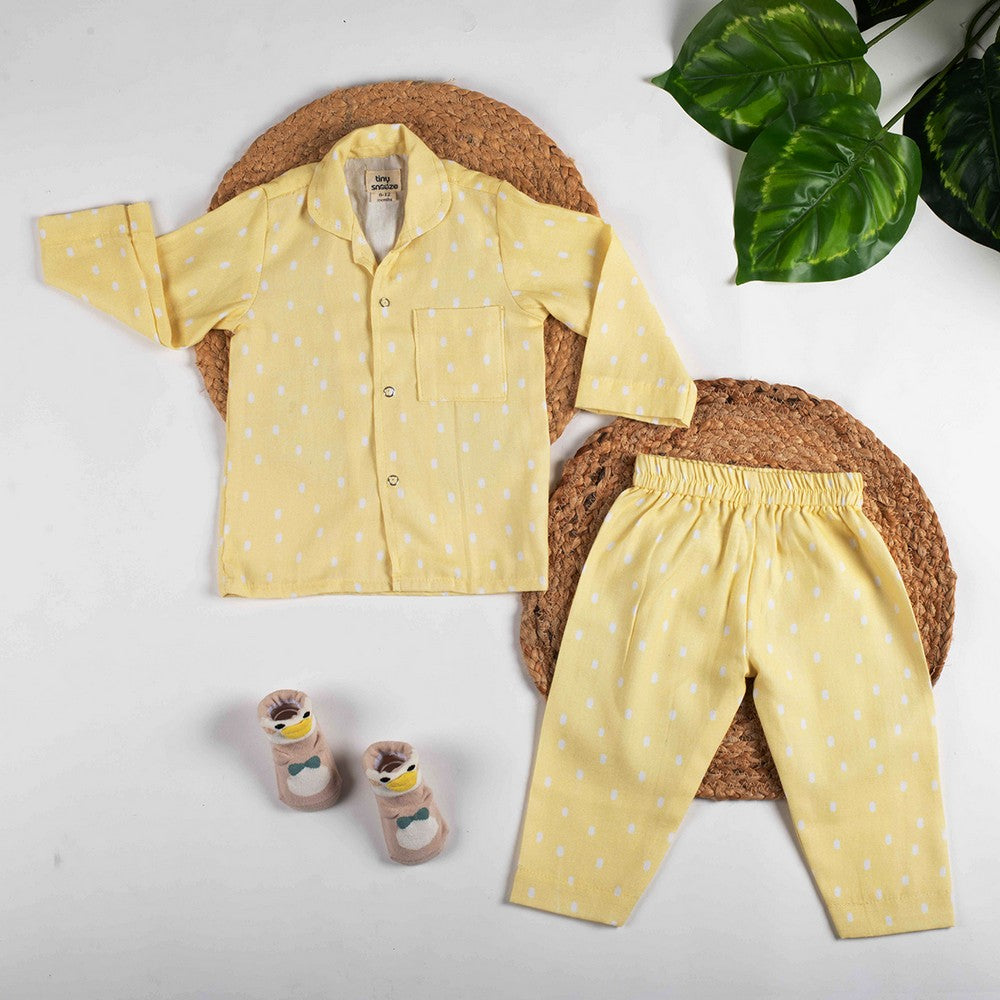 Yellow Grassland Theme Full Sleeves Organic Cotton Night Suit