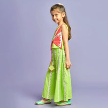 Load image into Gallery viewer, Green Attached Bandi Top With Kali Palazzo Pant
