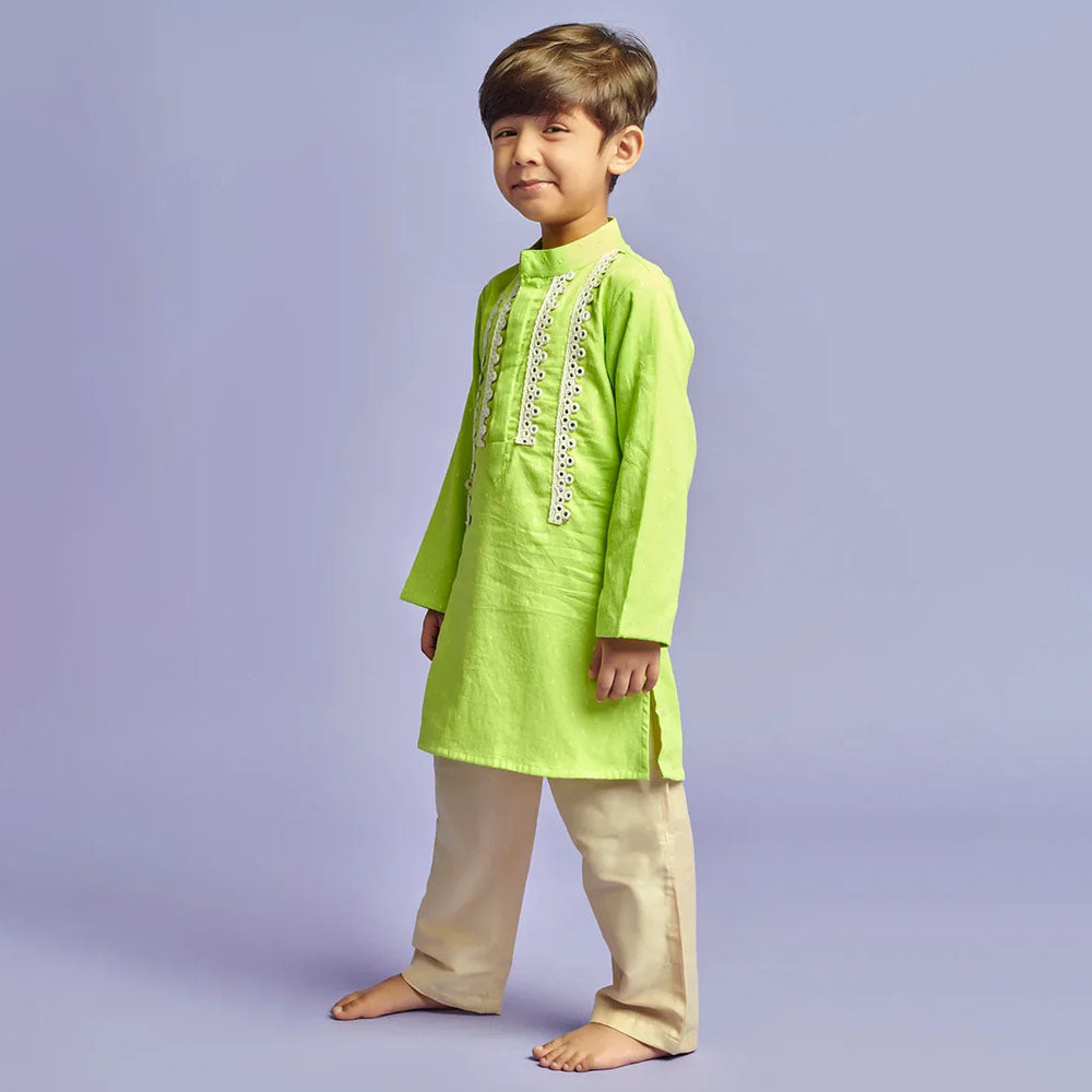 Green Embellished Kurta With Pajama