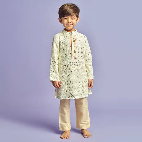 Self Mirror Embroidered Kurta With Pajama