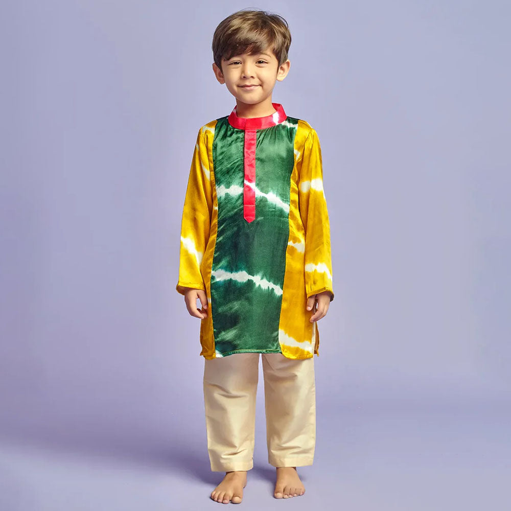 Tri Color Leheriya Kurta Set