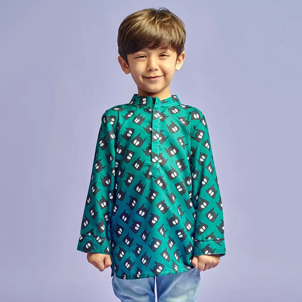 Green Batman Printed Kurta