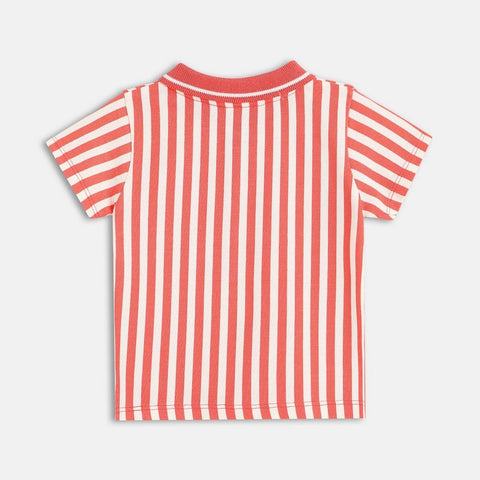 Red Striped Polo Collar Cotton T-Shirt