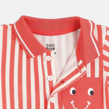 Load image into Gallery viewer, Red Striped Polo Collar Cotton T-Shirt
