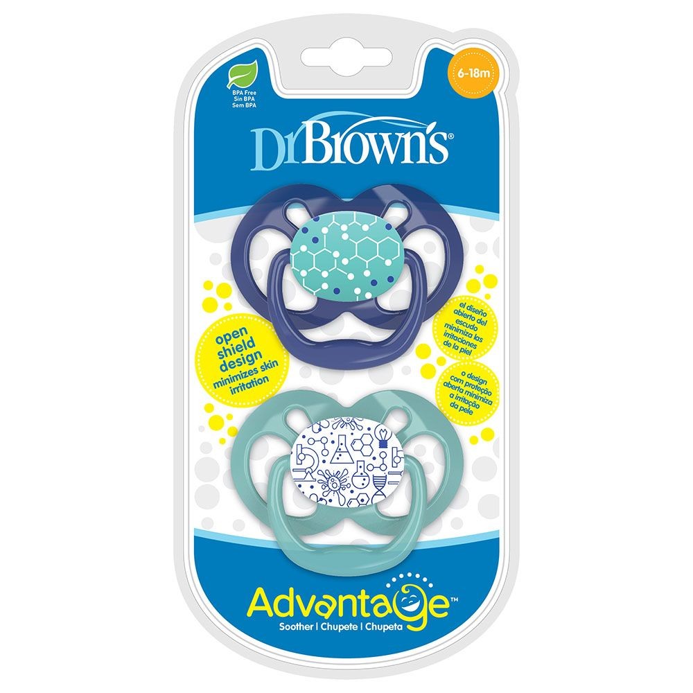 Dr Brown Advantage Pacifiers Stage 2 Glow in the Dark -Pack of 2