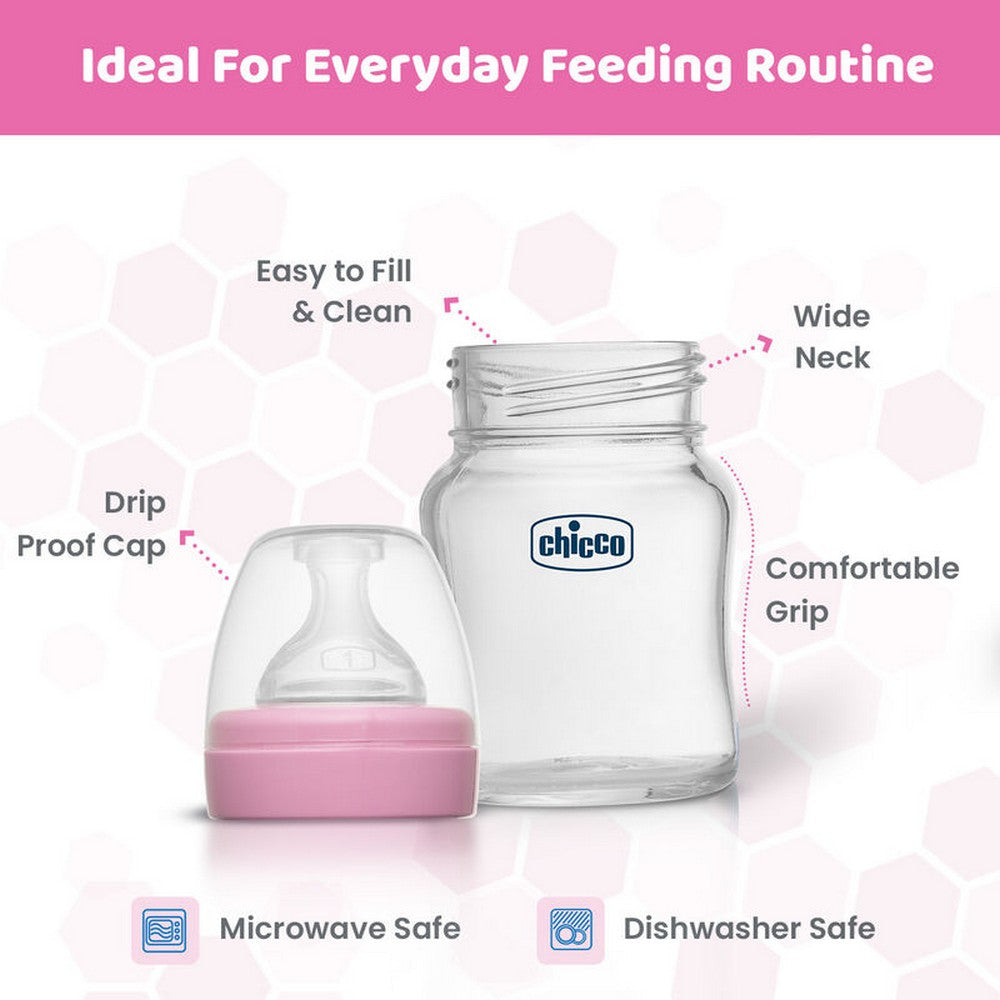 Pink Well-Being Glass Feeding Bottle- 120ml
