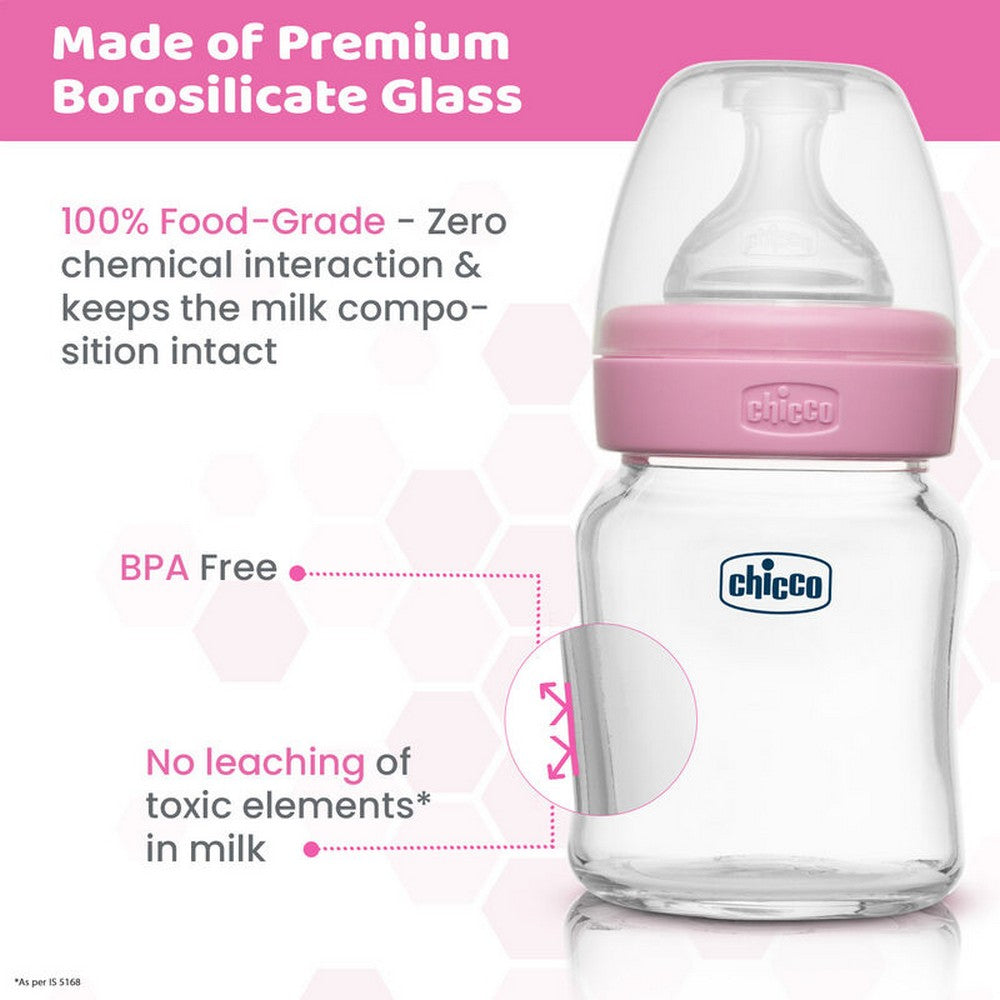 Pink Well-Being Glass Feeding Bottle- 120ml
