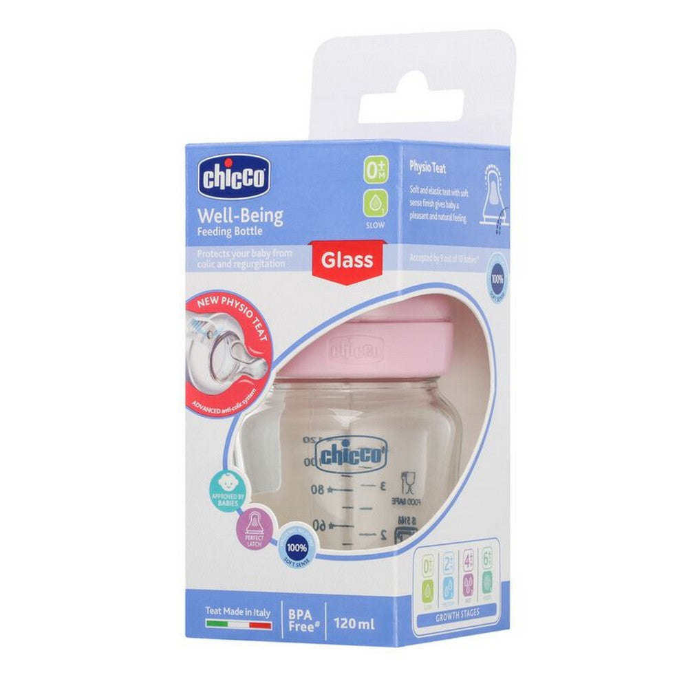 Pink Well-Being Glass Feeding Bottle- 120ml
