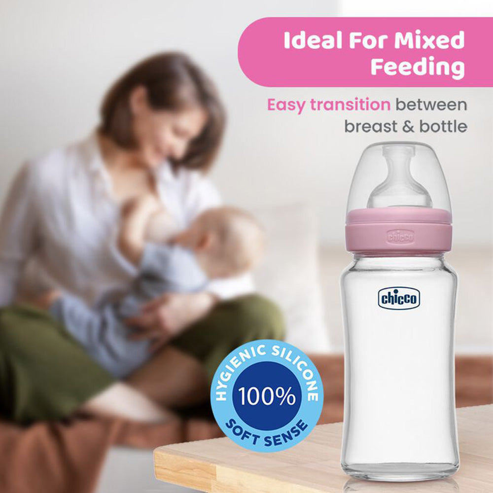 Pink Well-Being Glass Feeding Bottle - 240ml