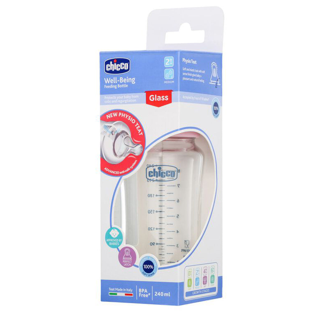 Pink Well-Being Glass Feeding Bottle - 240ml