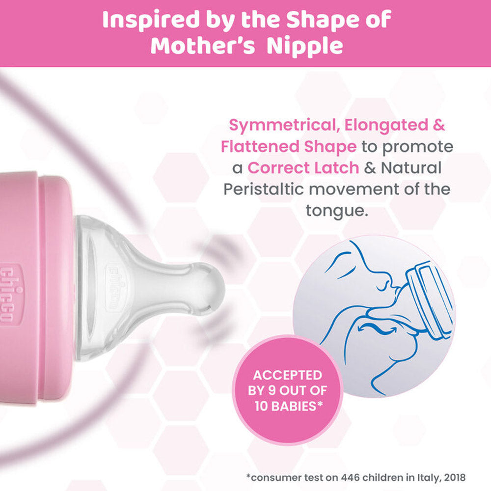 Pink Well-Being Glass Feeding Bottle - 240ml