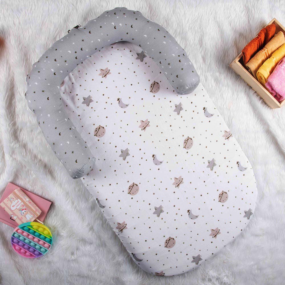 Grey Starry Nights Foldable Baby Bed