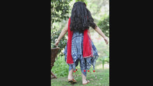Load and play video in Gallery viewer, Blue Handkerchief Hem Kurta With Elasticated Dhoti And Red Dupatta
