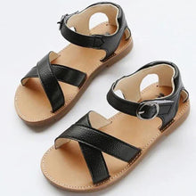 Load image into Gallery viewer, Black &amp; Golden Criss Cross Strap Sandal
