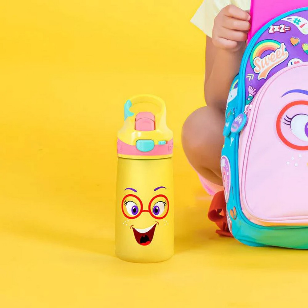 Yellow Happy Face Snap Lock Sipper Bottle