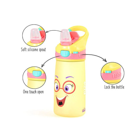 Yellow Happy Face Snap Lock Sipper Bottle
